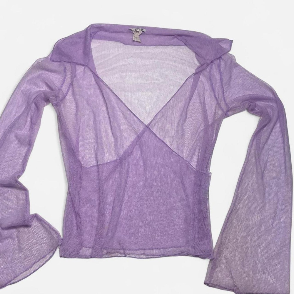 Rare Y2K Limelight Purple sheer mesh long sleeve top Sz Med